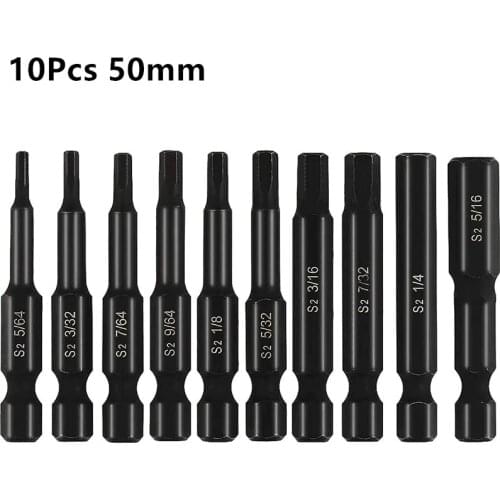 10Pcs Imperial Inner Hex S2 Alloy Steel Electric Screwdriver Bit 50mm Strong Magnetic Socket Screwdriver Set