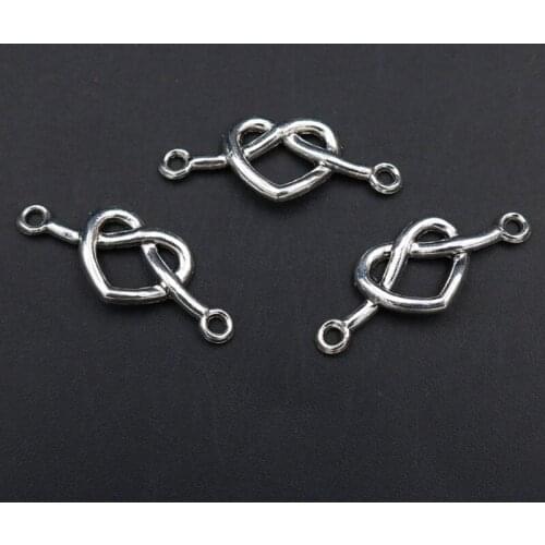 WKOUD 10pcs Silver Color Creative Heart Of Knot Charm Bracelet Necklace DIY Handmade Metal Jewelry Alloy Connectors 34*13mm