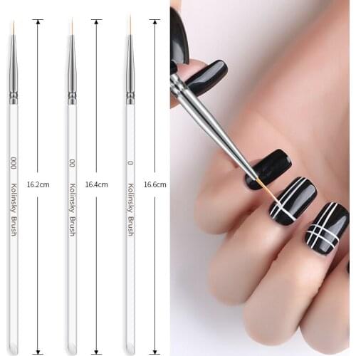 3Pcs/set Acrylic Thin Liner Drawing Pen Kolinsky Nail Art Brush Crystal Painting Stripes Flower 2 side Nail Art Manicure Tools