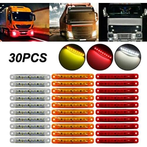 30X Sealed Red Amber White 9 LED Side Marker Lights for Truck Trailer Lorry 4inch Rear Side Lamp