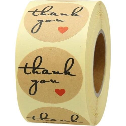 500Pcs/Roll Thank You Stickers Scrapbooking Jewelry Package Handmade Heart Round Kraft Paper Labels for Christmas Wedding
