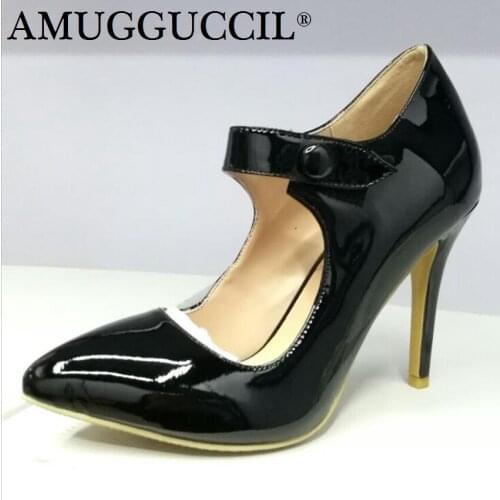 Customize Plus Big Size 34-47 Black Buckle Fashion Sexy High Heel Spring Summer Girls Female Lady Shoes Women Pumps D1191