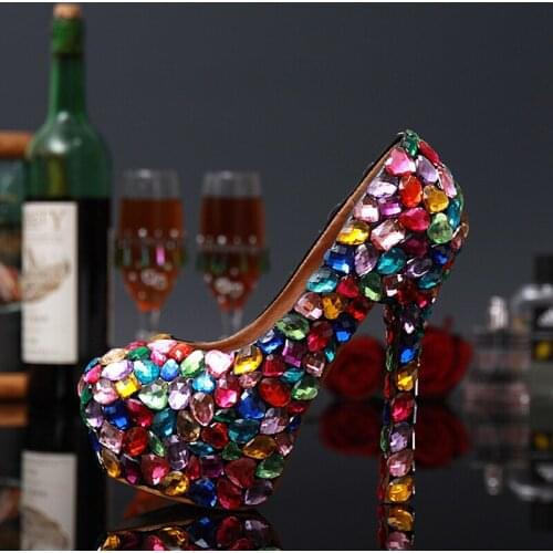 Round Toe Ladies Summer Sandal Shoes Woman Evening Party Pumps Multi Crystal Bridal High Heel Wedding Dress Shoes