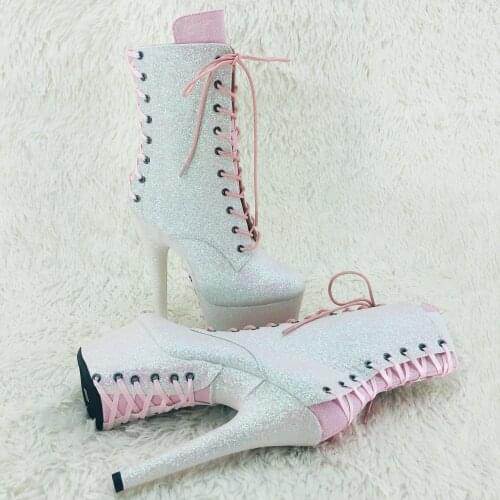 Leecabe 17CM/7Inches two colour glittering upper High Heel platform Boots Closed toe Pole Dance boot