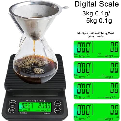 Digital Coffee Scale 3kg/0.1g 5kg/0.1g Kitchen Jewelry Weight Coffee Weighing with Timer High Precision LCD Electronic Scales