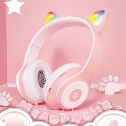 CT-930 Luminous Cute Cat Ear Bluetooth Headset Muisc Stereo Wireless Headphones Card With Microphone Support TF Card Kids Gift