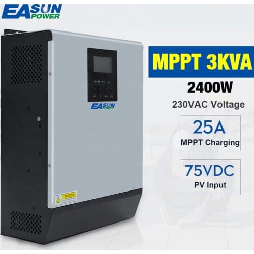 Solar Inverter 3KVA Pure Sine Wave Hybrid Inverter 24V 220V Built-in 25A MPPT PV Charge Controller and AC Charger for Home Use