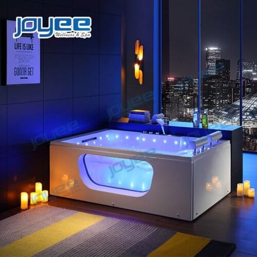JOYEE high quality tempered glass side acrylic corner bathtub with comfortable had shower whirlpool buthtub
