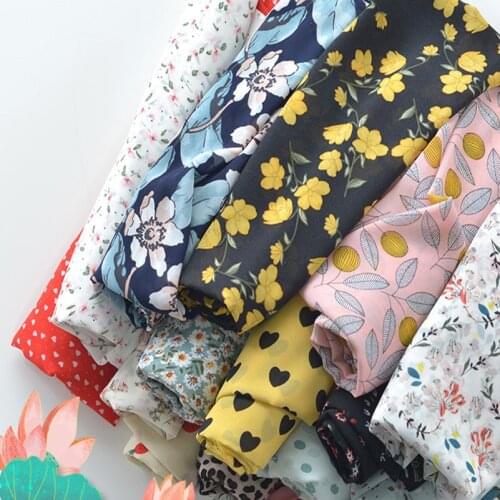 Dots Floral Printed Spun Chiffon for Quilting Clothes Dresses DIY Home Decor Fabric