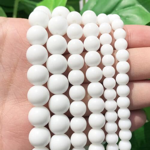 Natural White Agates Stone Smooth Round Beads For Jewelry Making 4/6/8/10/12mm Spacer Loose Beads Diy Bracelets Jewellery 15"
