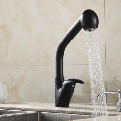 Brass Black 360 Rotate Kitchen Sink Faucet Pull out Spray Tall Swivel Spout Deck Mount Mixer Tap Crane GYD-7110Kitchen Faucets