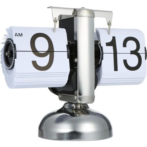 Small Scale Table Clock Retro Flip Over Clock Stainless Steel Flip Internal Gear Operated Quartz Clock Black/White