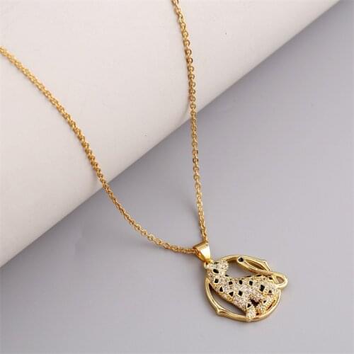 Trendy Female Gold Color Copper Cubic Zirconia Animal Leopard Pendants Necklaces For Women Stainless Steel Chain Necklace Gifts