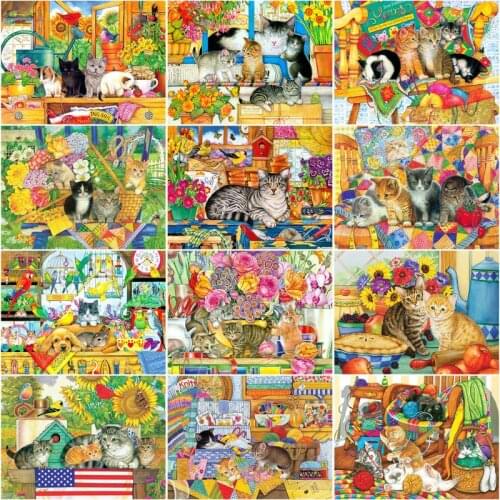 CHENISTORY Frame DIY Oil Painting By Numbers For Adults Cats And Flowers Drawing Coloring By Numbers Handmade For Home Decor