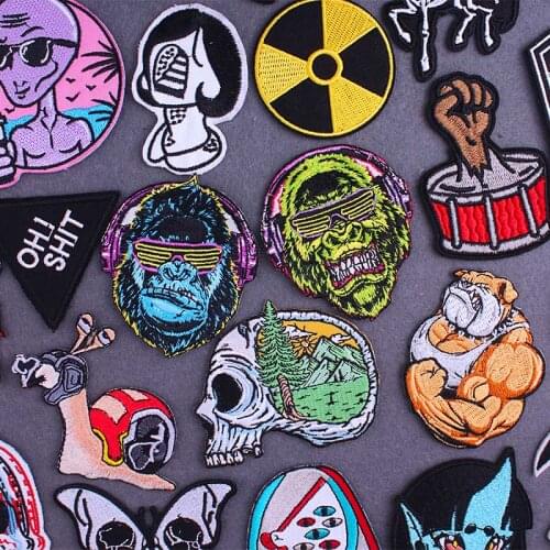 Skull Embroidered Patches On Clothes Gorilla Patch Iron On Patches Sewing Cloth Fabric Applique Patches For Clothing Badge