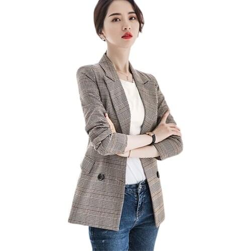 Plaid Suit Jacket Women Spring Autumn New Korean long retro Casual Blazers Plus size Womens Seven-quarter sleeve Blazers 4XL 762