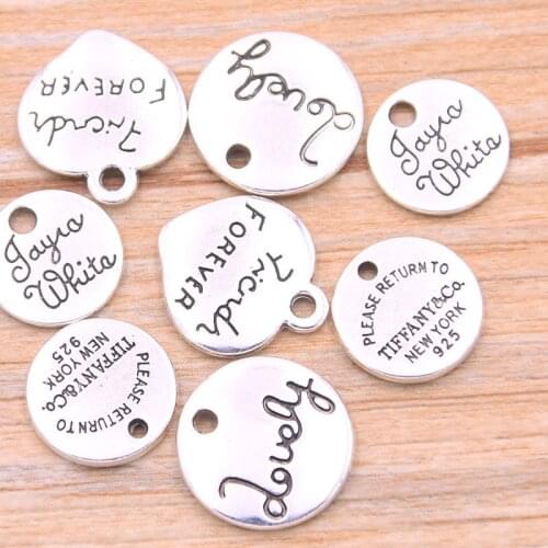 PULCHRITUDE 20Pcs 4 Styles Letter Charms Round Herat Pendants Handmade Vintage For DIY Necklace Bracelet Jewelry Findings