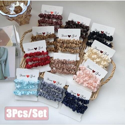 3Pcs/Set Solid Silk Elastic Hair Bands Women Headband Scrunchie Rubber Band Girls Ponytail Holder Fashion Hair Accessories