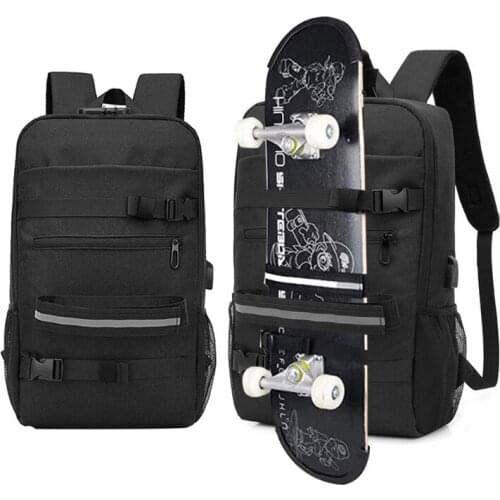 Skateboard Backpack Bag Anti-theft Password Lock USB Charging Shoulder Bag Men Women Leisure Travel Computer Bag Longboard Bag