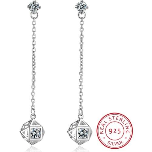 Luxury Dazzling 925 Sterling Silver Earrings Cubic Square Cube Candy Zirconia Pendant Ball Drop Earrings brincos de Prata