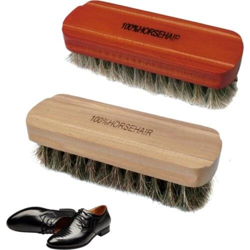 1PC Horsehair Shoe Brush Polish Natural Leather Real Horse Hair Soft Boot Cleaning Brush For Suede Nubuck Boot Polishing Tool