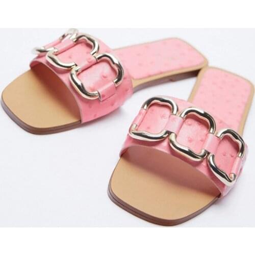 2021 New Women Slippers Fashion Brand Buckle Flat Heel Summer Outdoor Beach Slides Casual Ladies Home Open Toe Flip Flop Sandal