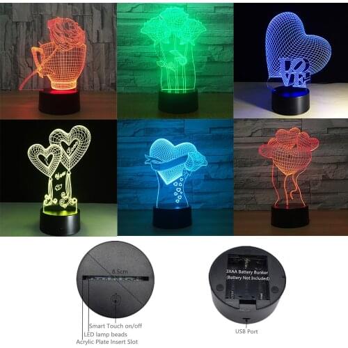LED Night Light USB 3D Touch Sensor Colorful Novelty Lighting Base Table Lamp Home Decor Valentines Birthday Christmas Gifts