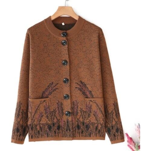 Middle-aged Women Knitted Sweater Coats Autumn Casual Loose Plus Size 4XL Female Cardigans Jacket Women Basic Coat Tops Overcoat