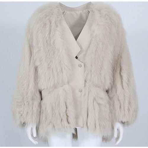 MENINA BONITA 2021 Winter Jacket Women Real Fur Coat Natural Fox Fur Genuine Leather V Neck Loose Outerwear Streetwear Warm New