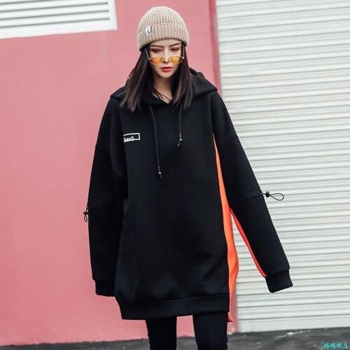 2019 Winter Thick Black Sweatshirt Hooded for Women Loose Oversize Hoodie Ladies Harajuku Pullover With Zipper