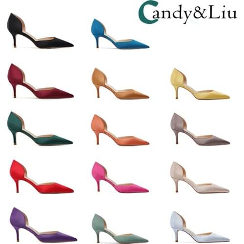 Womens Shoes 8cm High Heels Work Pointed Stiletto Heels Womens New Sexy Hollow Satin Black Professional Shallow Lady Sandals