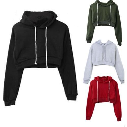 4 Colors Solid New Style Sweatshirt Women Autumn Hot Sale Crop Top Hooded Full Length Long Sleeves Hoodie Sweatshirt Size S-XL