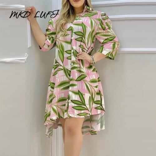 Floral Print Button Design Shirt Dress Women