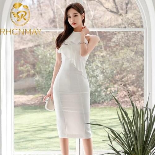 Summer Women Ruffles Sheath Bodycon Casual Dress Halter Sleeveless White Evening Party Dress Women Solid Backless Ladies Dresses