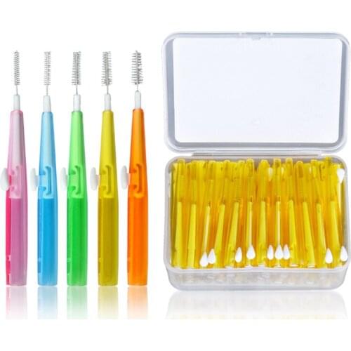 60 pcs/box Push-Pull Interdental Brush 0.6mm Gum Interdental Brush Orthodontic Wire Brush Toothbrush Oral Care Toothpick