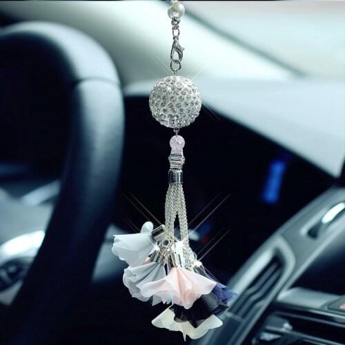Car Luxury Diamond Crystal Ball For Automobiles Rear View Mirror Charms Ornaments Hanging Pendant Car Interior Decoration