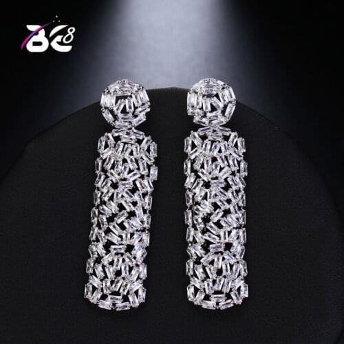 Be 8 New Fashion AAA Cubic Zirconia Baguette Shape Dangle Earrings Bridal Wedding Jewelry for Women Gifts E504