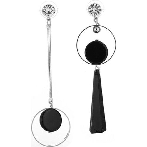 Bijoux Brincos New Fashion Geometric Long Asymmetrical Earrings Rhinestone Round Earrings Acrylic Big Earrings Crystal Earrings