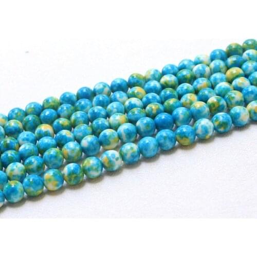 Wholesale RainStone Pattern Dye Blue Natural White Stone Beads For Jewelry Making DIY Bracelet Necklace 4/6/8/10/12 mm 15