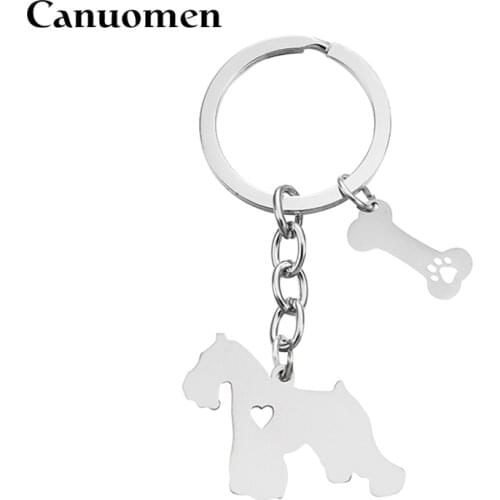Canuomen Schnauzer Keychain Pet Dog Bone Hollow Claw Stainless Steel Keyrings Dog Lovers Car Key holder Gifts Fashion Jewelry
