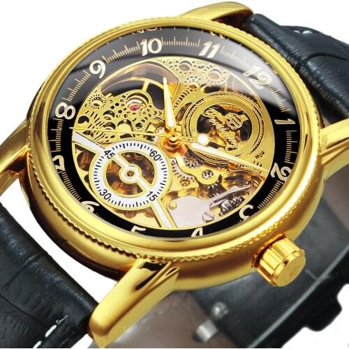 Forsining Hollow Engraving Skeleton Casual Designer Gold Watch Men Automatic Case Gear Bezel Mens Watches Top Brand Luxury 2021