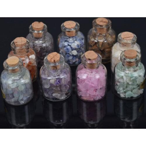 9 Mini Gemstone Bottles Chip Sz Crystal Healing Tumbled Gem Stones Reiki Wicca