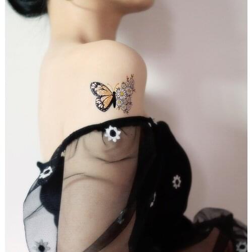 Color Gold Waterproof Temporary Tattoo Flash Metal Tattoo Sticker Beauty Butterfly Henna Body Art tatouage temporaire femme