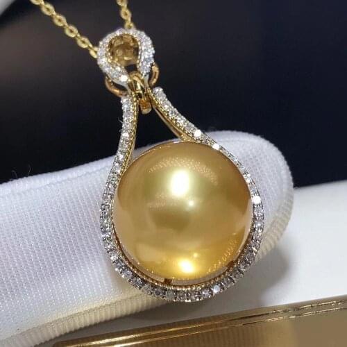 D314 Fine Jewelry 925 Sterling Silver 12-13mm Natural Fresh Water Golden Pearl Pendant Necklaces for Women FIne Pearls Pendants