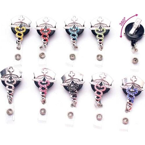1PC Alloy Fashion Snake Retractable Badge Holder Anti-Lost Clip Rhinestone Badge Reel Nurse Display ID Name Card Badge Holder
