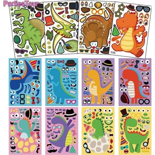 Dinosaur Theme Decor Cute Cartoon Animal Dinosaur Sticker Make Your Own Sticker Zoo Birthday Party Favors Game Supplies for Kids