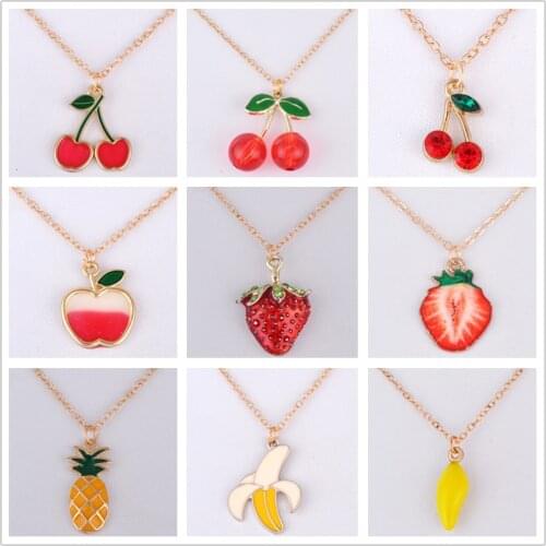 Enamel fruit apple mango banana strawberry cherry necklace choker chain pendant necklace fashion costume jewellery boutique