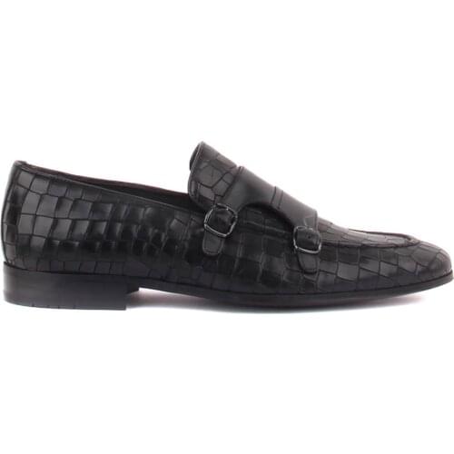 Fosco-Black Leather Buckled Men 'S Classic Shoes
