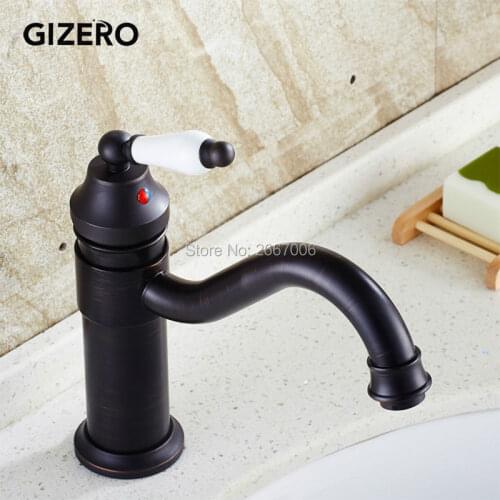 GIZERO Euro Retro Oil Rubbed Bronze Swivel Faucet Ceramic Handle Bathroom Basin Sink Mixer Tap Deck Mounted Water Faucet GI603