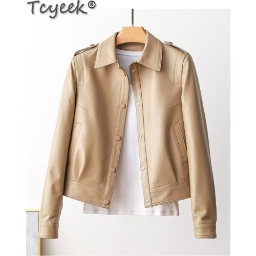 Tcyeek 100% Genuine Leather Jacket Women Spring Autumn 2021 Short Sheepskin Coat Biker womens jackets Jaqueta Feminina Gxy55